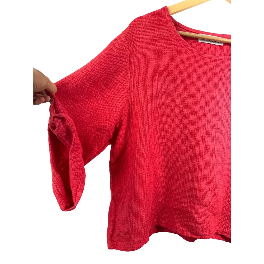 Willow Linen Top sz M/L Red 3/4 sleeve Boxy Lagenlook USA preppy minimalist - Picture 4 of 7